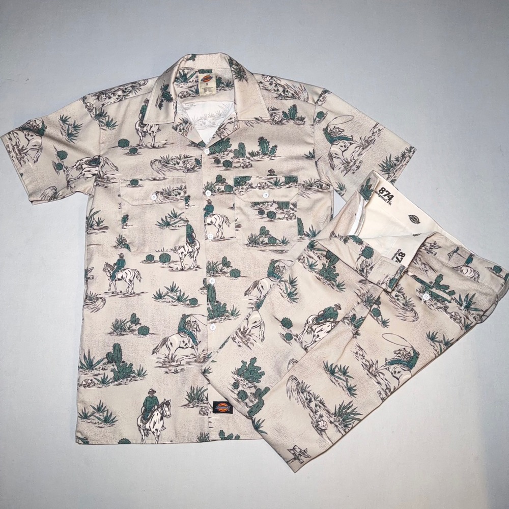 Dickies Suit Set Mens S 32W Tan Cowboy Desert Rare Print 874 Pants Western Cact
